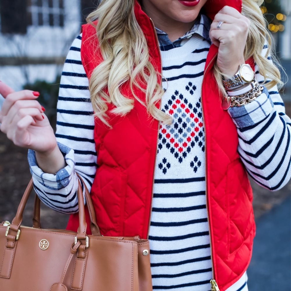 J. Crew Red Quilted Puffer Vest